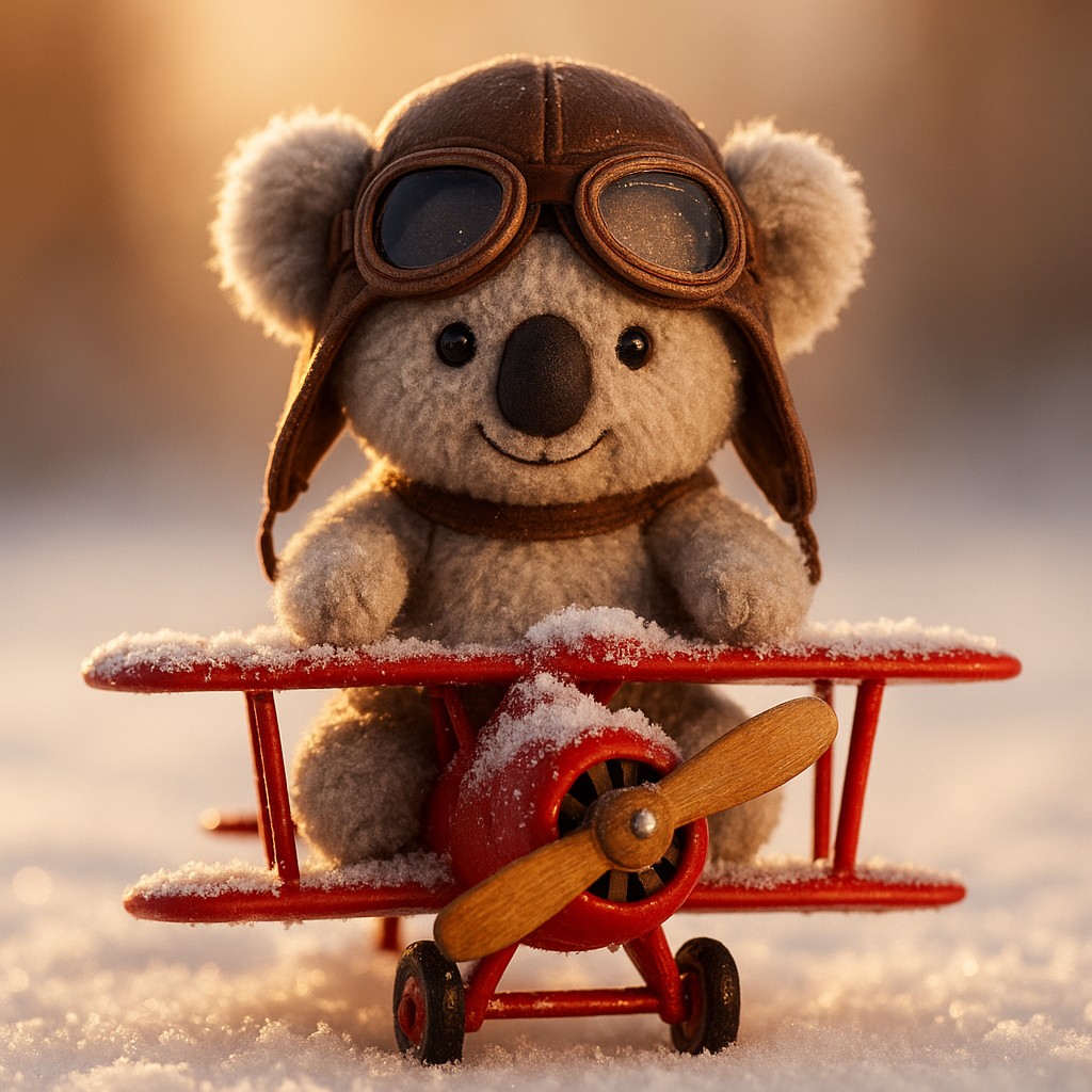 okww presents a cartoon-style pilot soaring through a red propeller plane.