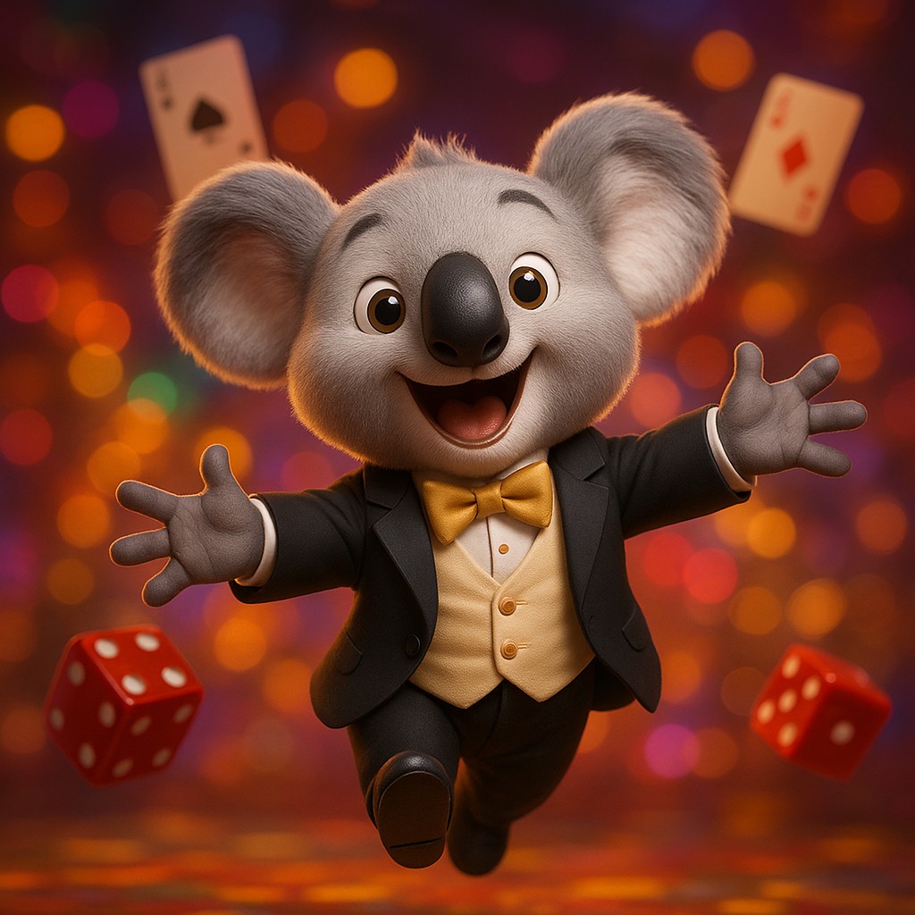 An excited character amid golden light, with playing cards and dice, featured on okww